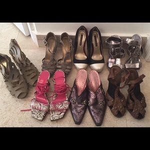 7 PAIRS ASST SHOES HEELS & FLATS SZ 6